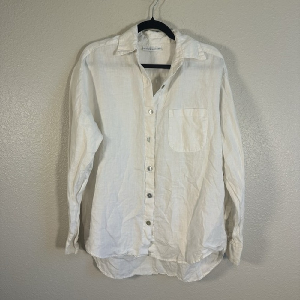 Bryn Walker Linen Button Up Blouse Women's Medium Cream Shell Minimalist Coastal